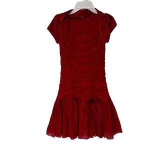 Philly Dress Red Drop Waist Ruffles Cap Sleeve Flared Sparkled Holiday Girls